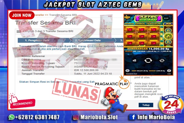 JACKPOT SLOT AZTEC GEMS DI MARIO BOLA 11 JUNI 2022