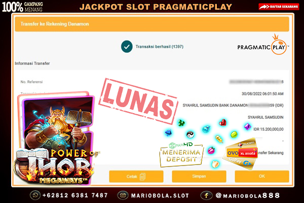 JACKPOT SLOT POWER THOR DI MARIO BOLA 30 AGUSTUS 2022