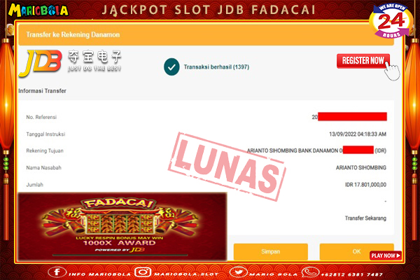 JACKPOT SLOT JDB FADACAI MARIO BOLA 13 SEPTEMBER 2022